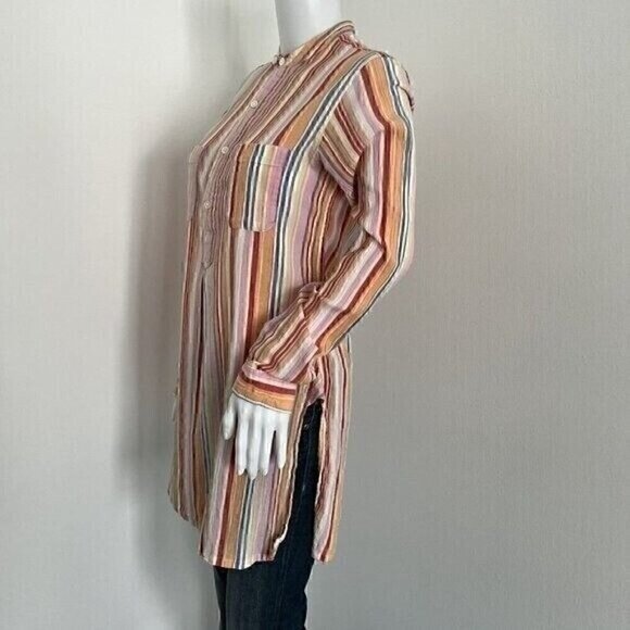 Engineered Garments FWK Women Tunic Size 2 Colorful Stripe Cotton Long Sleeve US - Picture 6 of 8